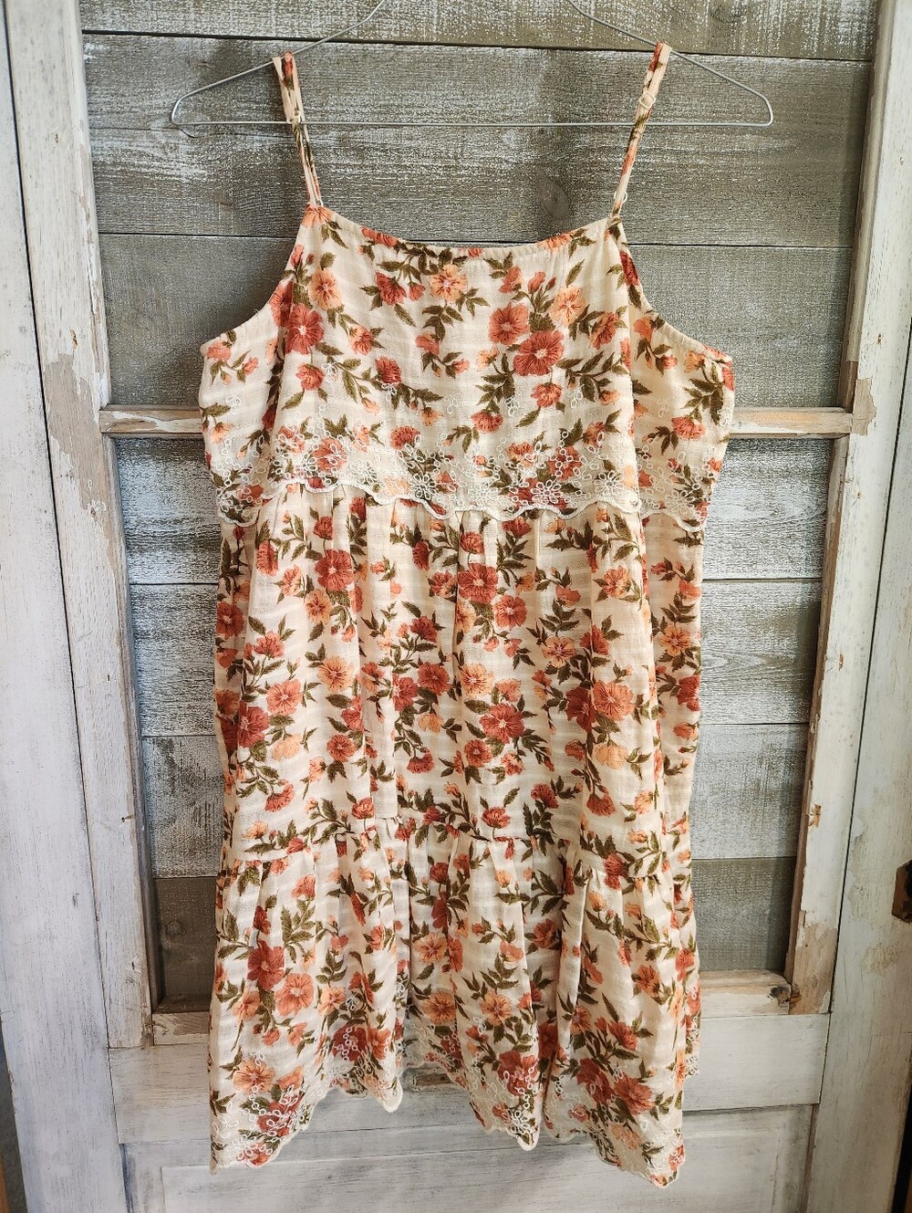 American Eagle Floral Embroidered Tiered Babydoll Dress